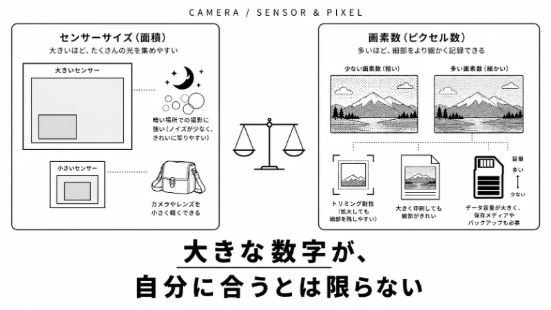 センサーサイズと画素数の比較