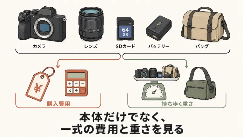 カメラ一式の費用と重さ